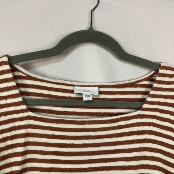J. Jill Women’s Tee Shirt Buttons On 3/4 Sleeve Stripe Rust/Cream Square Neck - Picture 4 of 9